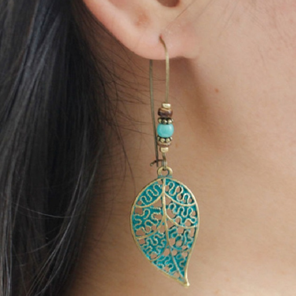 New Stunning Bohemian Leaf Earrings Turquoise - Picture 2 of 3